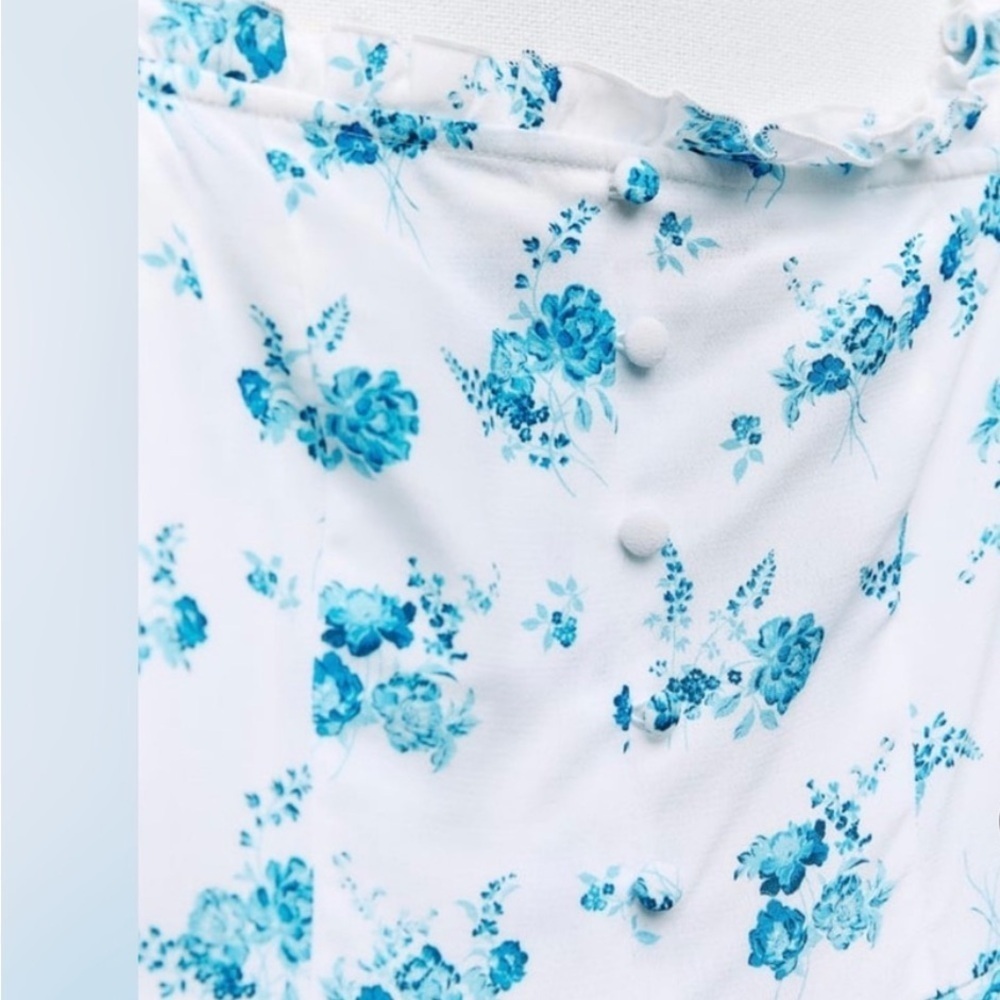 Zara Short Floral Print Dress Blue and White size S - Picture 8 of 8